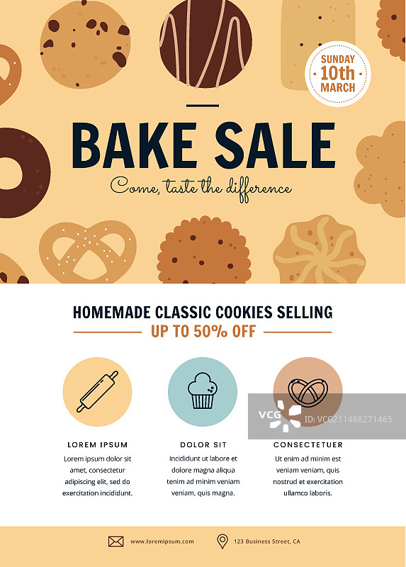 手绘扁平风烘焙义卖宣传单模板图片素材