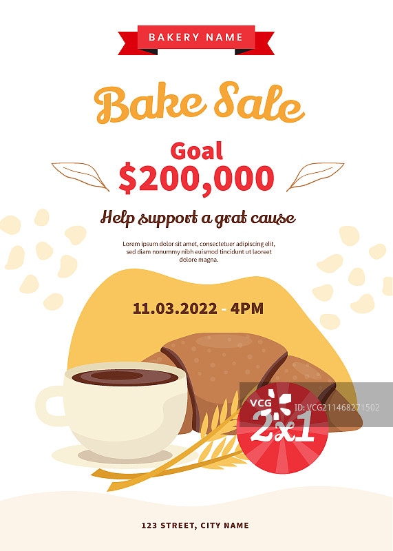手绘扁平风烘焙义卖宣传单模板图片素材