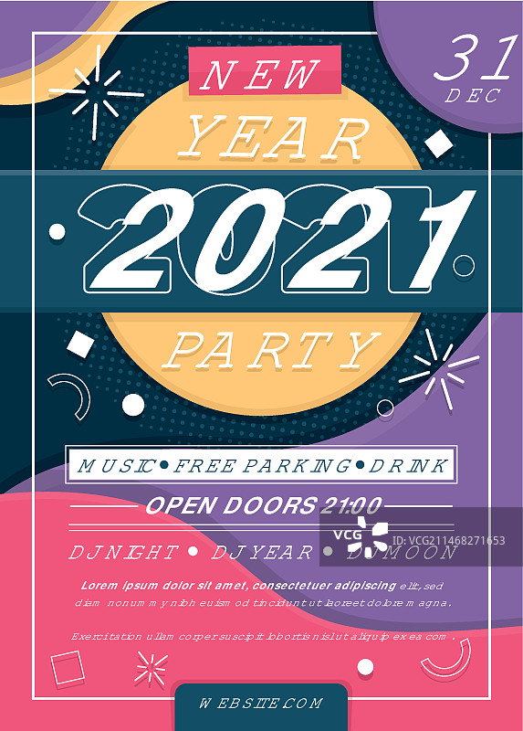 手绘2021新年派对宣传单模板图片素材