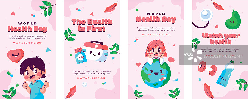 世界健康日庆祝活动扁平Instagram快拍合集图片素材