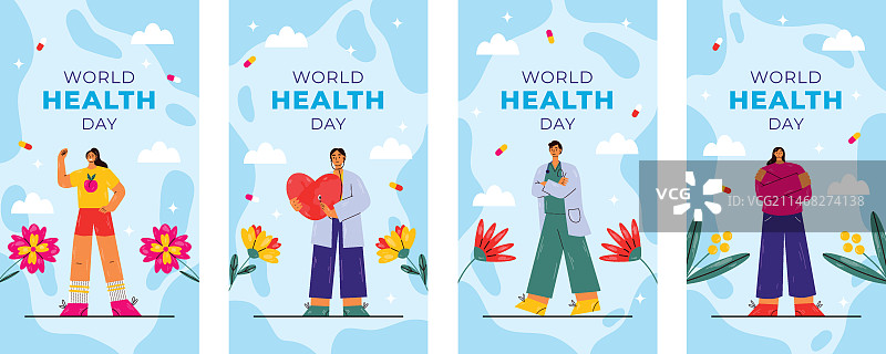 世界健康日庆祝活动扁平Instagram快拍合集图片素材