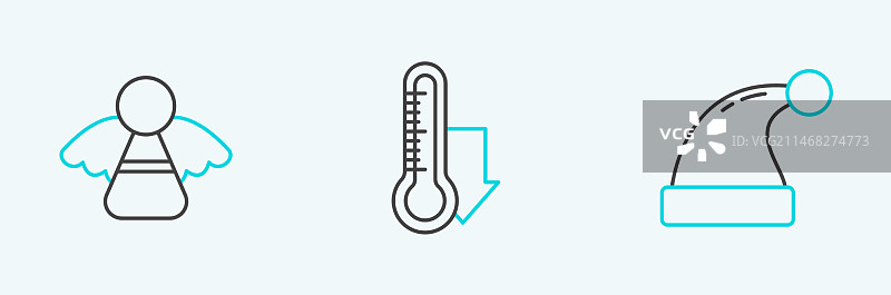 圣诞圣诞老人帽和天使线条组合图片素材