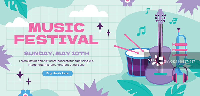 手绘音乐节横版banner图片素材