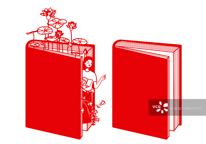 红色剪纸风格书籍教育插画图片素材