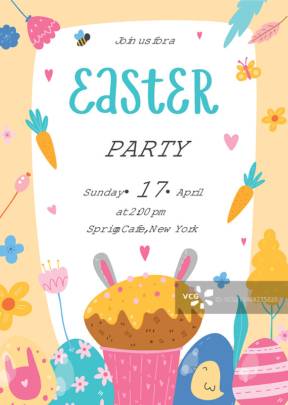 手绘复活节竖版海报模板图片素材