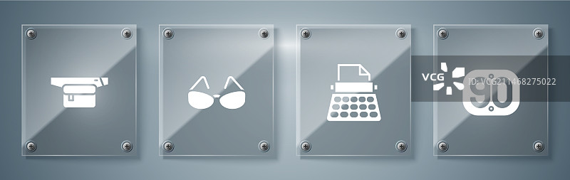 90年代复古打字机眼镜和腰包图片素材