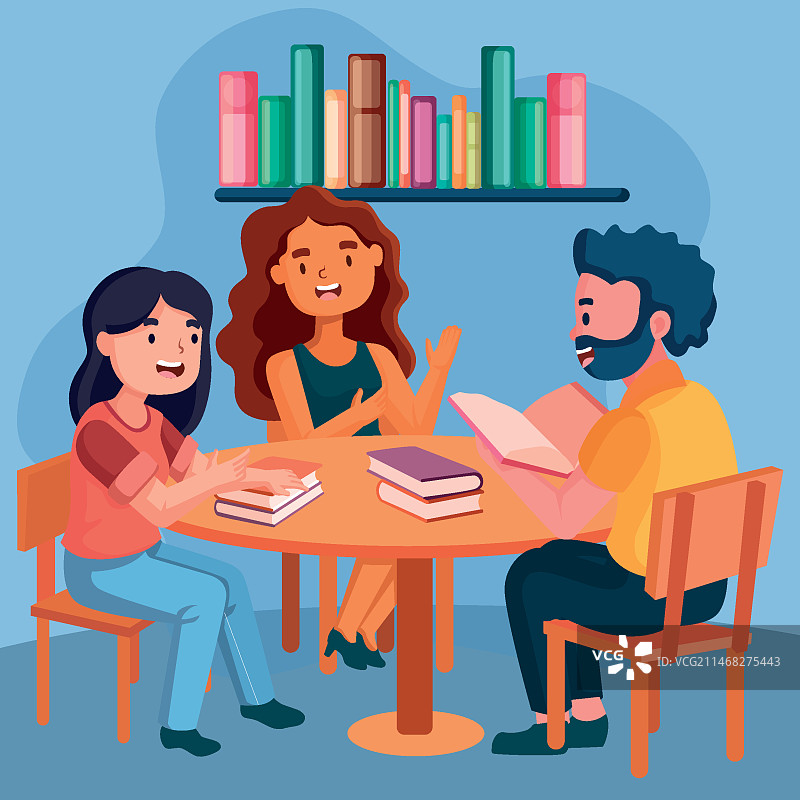 手绘扁平风读书俱乐部插画图片素材