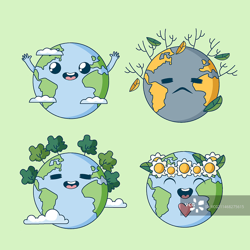 手绘地球日元素合集图片素材