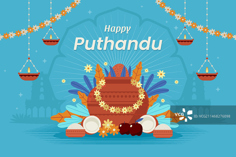 扁平风格的泰米尔新年庆祝背景图片素材