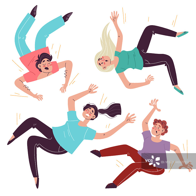 坠落人员的扁平集合图片素材