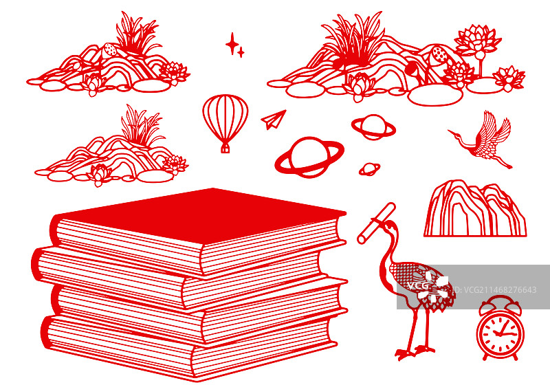 红色剪纸风格书籍教育元素图片素材