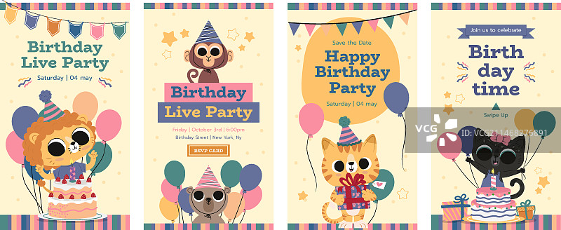 手绘纹理丛林生日派对模板图片素材