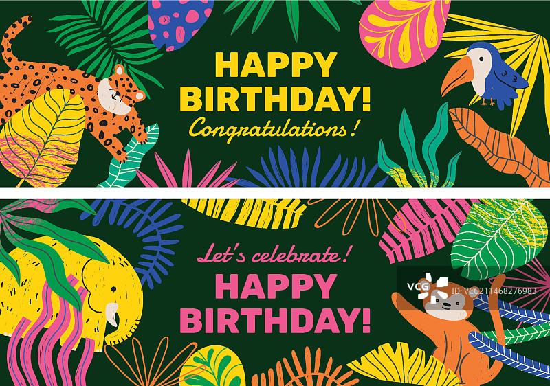 手绘纹理丛林生日派对模板图片素材