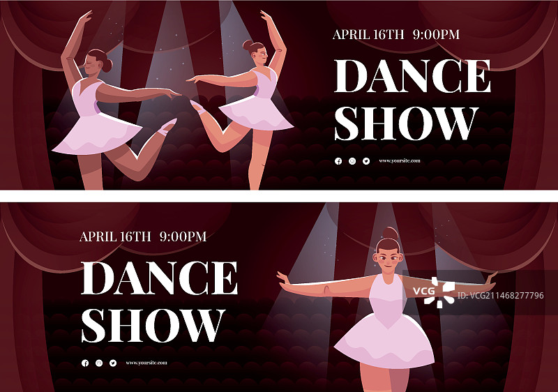 扁平风舞蹈表演横幅套装图片素材