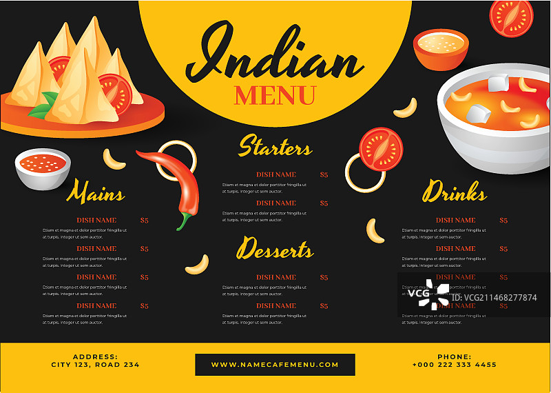 逼真风格印度菜单模板图片素材