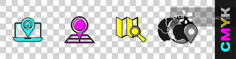 带有位置信息的折叠城市地图导航套装图片素材