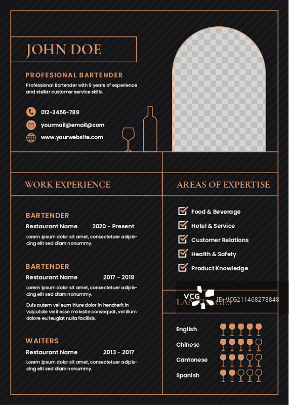 扁平风调酒师求职简历模板图片素材
