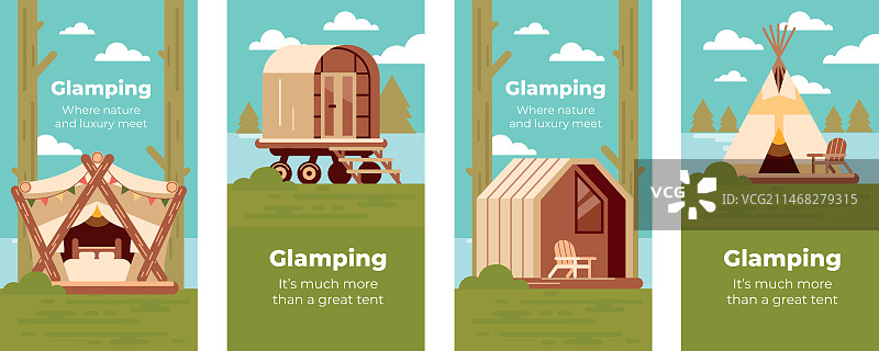 扁平风格的豪华露营Instagram快拍系列图片素材