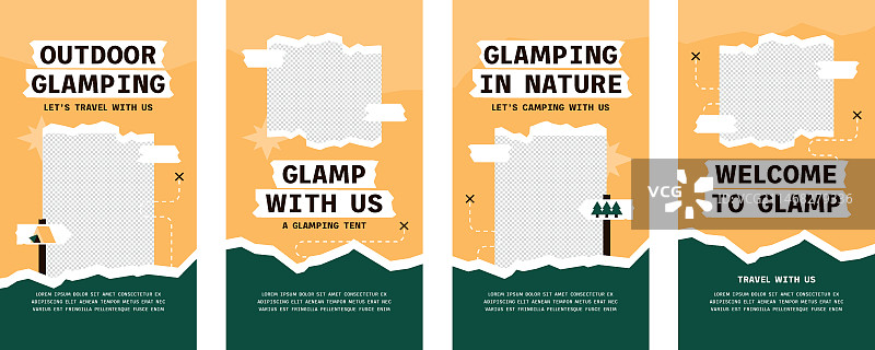 扁平风格的豪华露营Instagram快拍系列图片素材