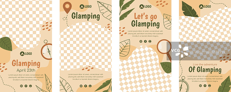 扁平风格的豪华露营Instagram快拍系列图片素材