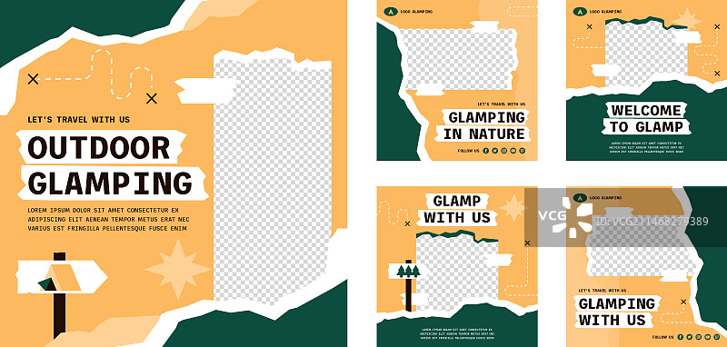 扁平风格豪华露营Instagram帖子合集图片素材
