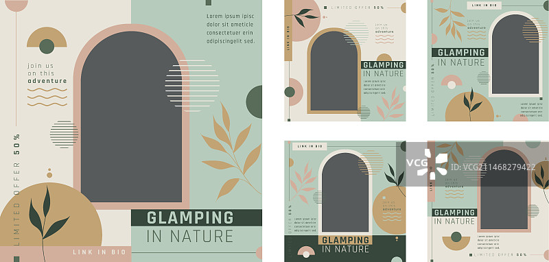 扁平风格豪华露营Instagram帖子合集图片素材