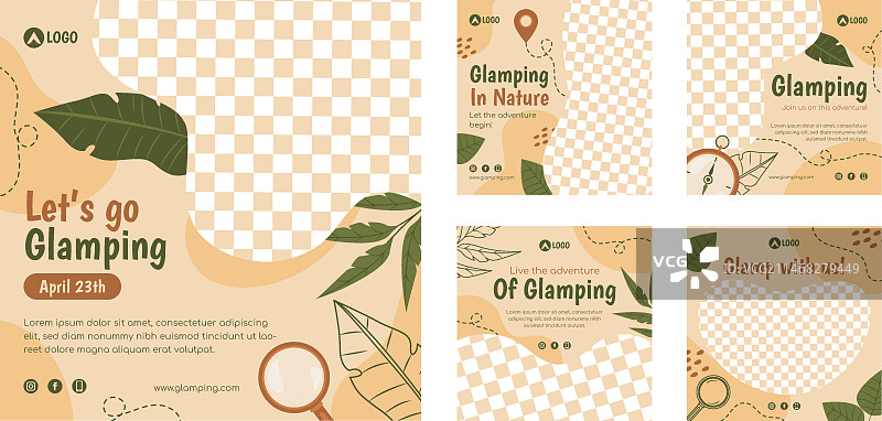 扁平风格豪华露营Instagram帖子合集图片素材