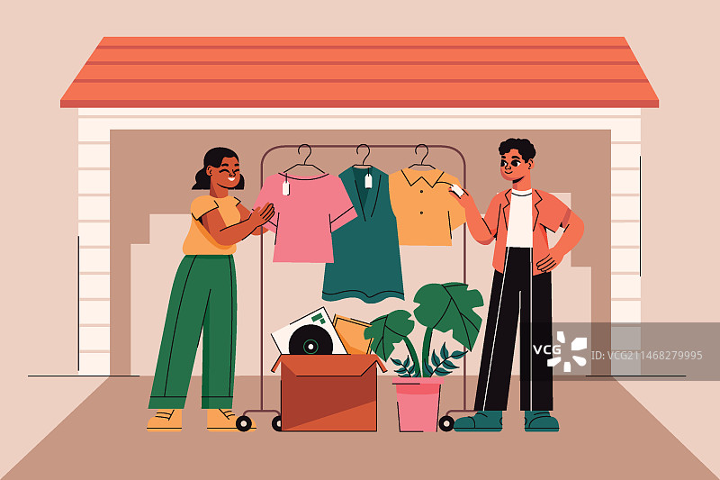 手绘车库甩卖插画图片素材