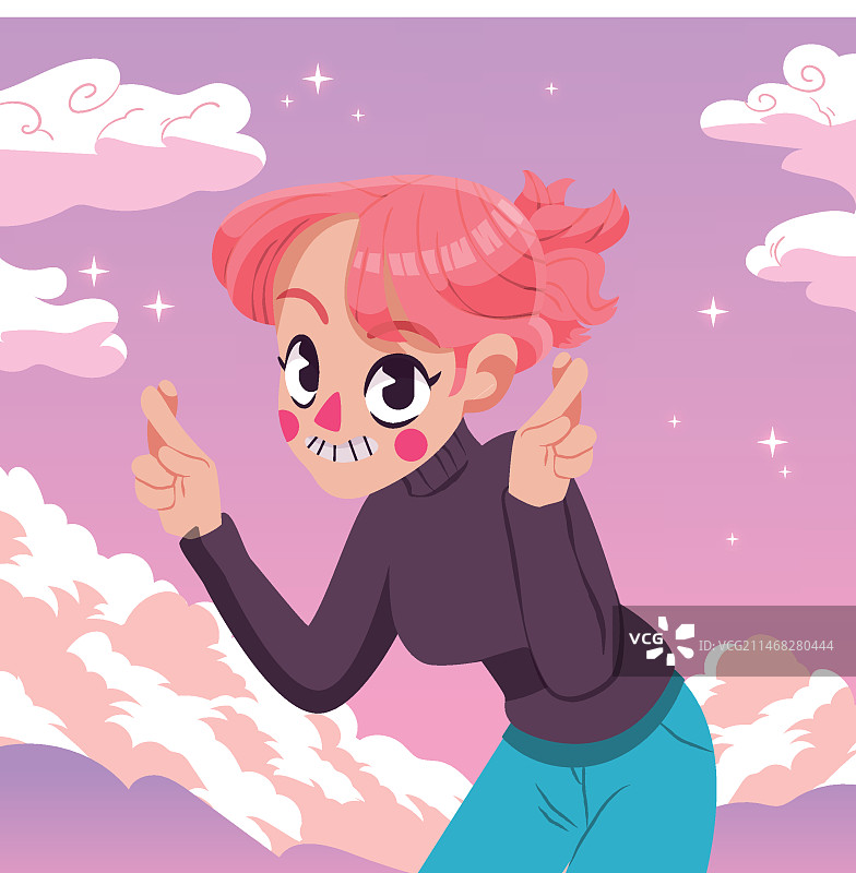 手绘交叉手指插画图片素材