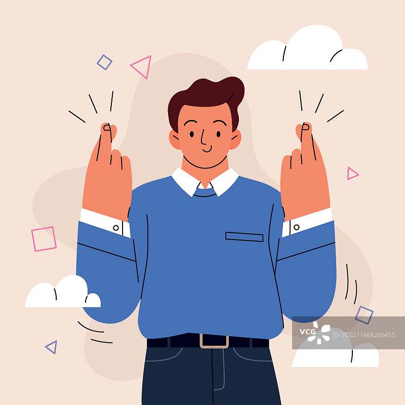 手绘交叉手指插画图片素材