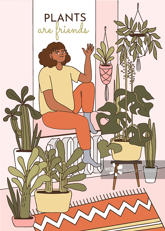 手绘室内植物插画图片素材