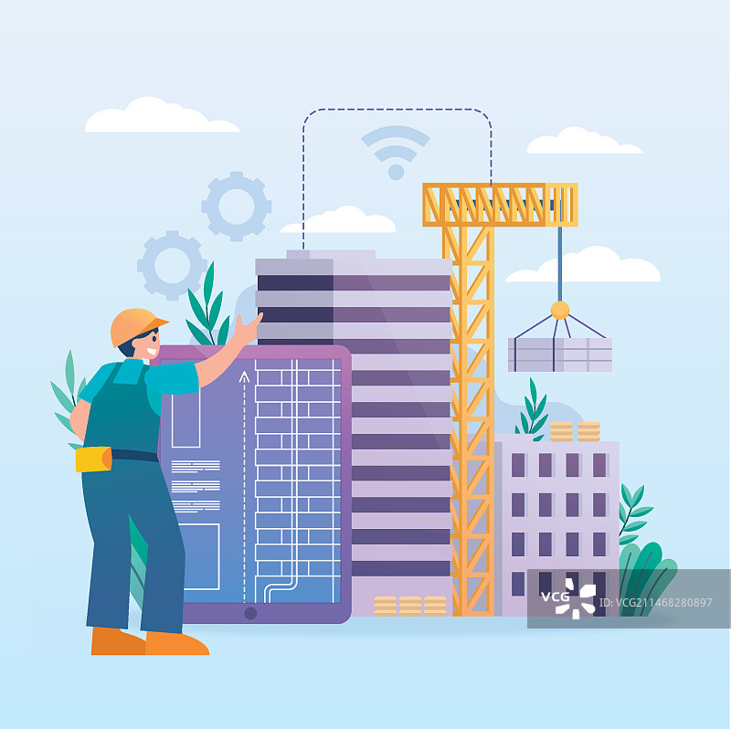 渐变色双联插画图片素材