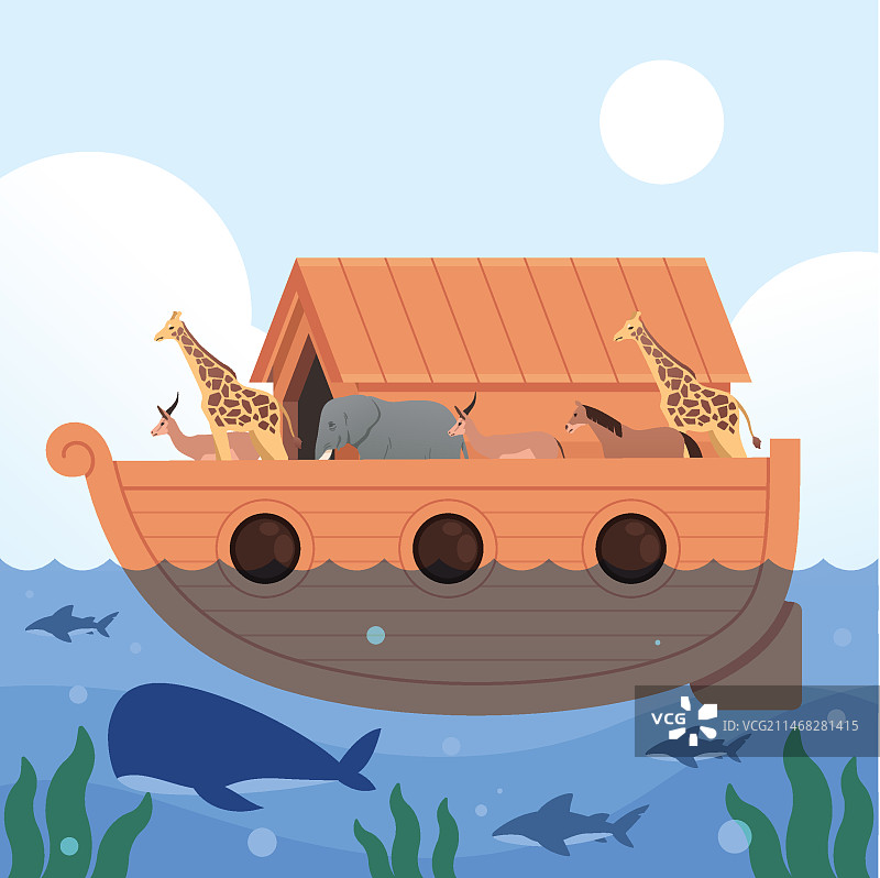 手绘诺亚方舟插画图片素材
