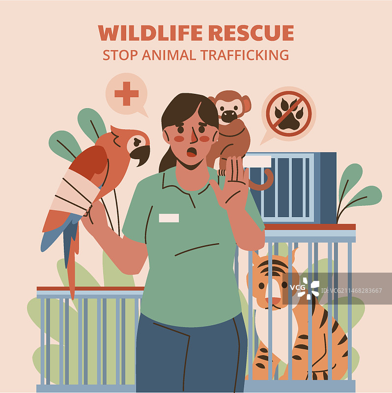 手绘动物救援插画图片素材