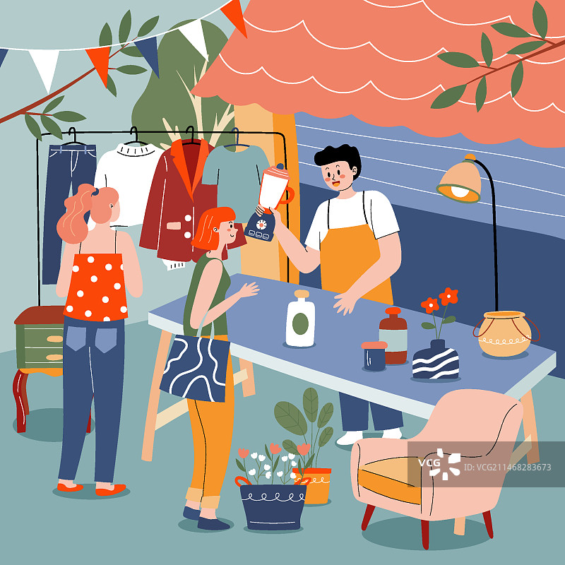 扁平风格车库甩卖插画图片素材