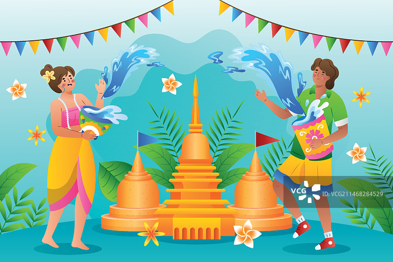 渐变宋干节泼水节庆典插画图片素材