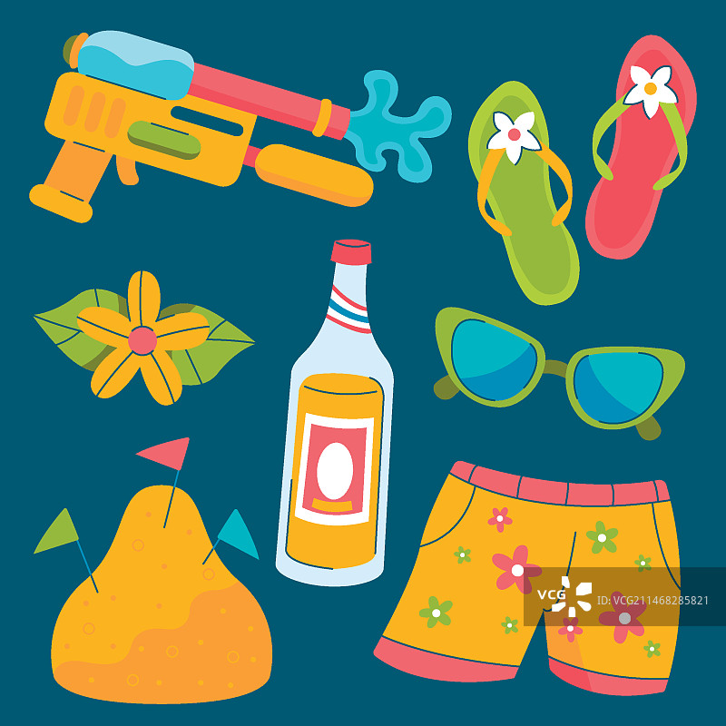 宋干节泼水节扁平元素合集图片素材