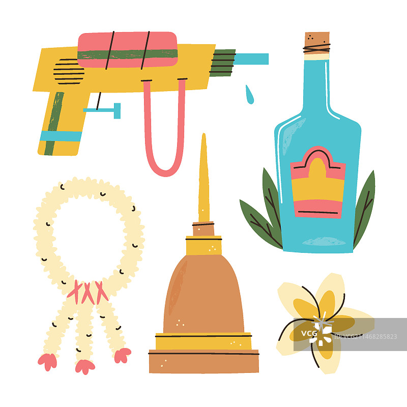 宋干节泼水节扁平元素合集图片素材