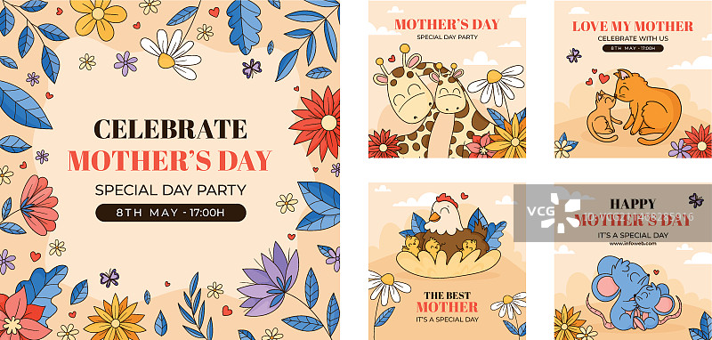 手绘母亲节Instagram帖子合集图片素材