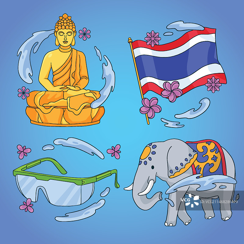 手绘宋干节泼水节元素合集图片素材