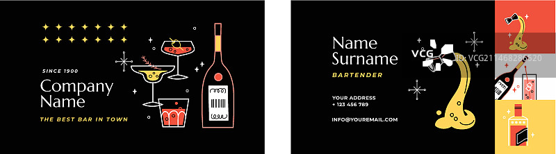扁平风调酒师求职横版名片模板图片素材