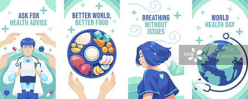 世界健康日庆祝活动扁平Instagram快拍合集图片素材