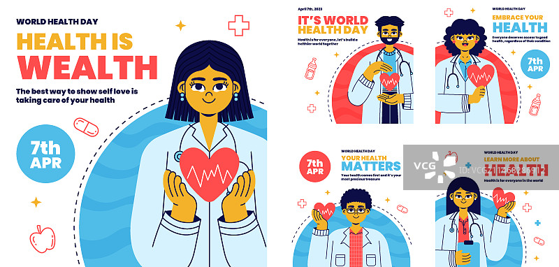 世界健康日Instagram扁平风格帖子合集图片素材