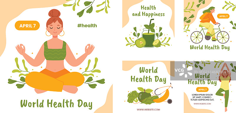 世界健康日Instagram扁平风格帖子合集图片素材