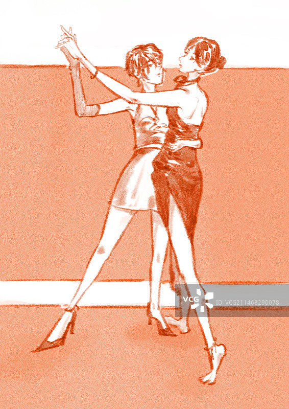 双人女生舞蹈氛围感插画图片素材