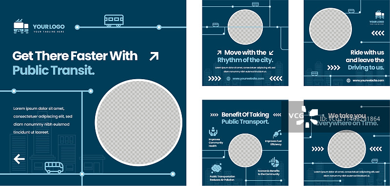 公共交通扁平风格Instagram帖子合集图片素材