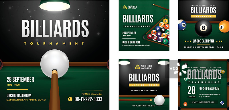 用于台球和撞球俱乐部的渐变Instagram帖子合集图片素材