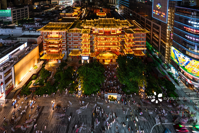 广州北京路步行街大佛寺夜景图图片素材