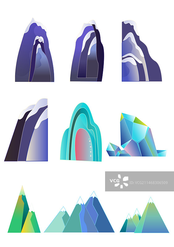 插画山脉元素合集图片素材