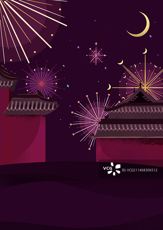 夜晚天空烟花背景插画图片素材